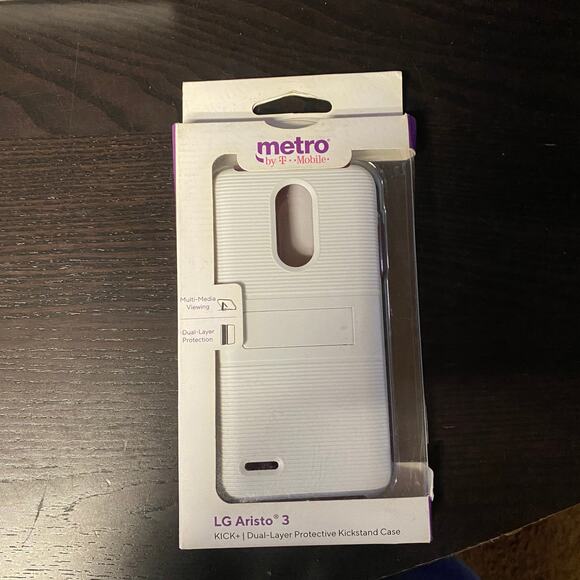 New Metro T-Mobile LG Aristo 3 Kick+ Dual-Layer Protective Kickstand Case White - Picture 1 of 3
